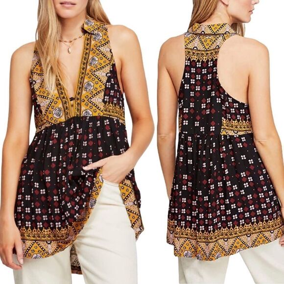 Free People Charlotte Mixed-Print Racerback Fit & Flare Tunic Dress in Size M - Picture 1 of 9